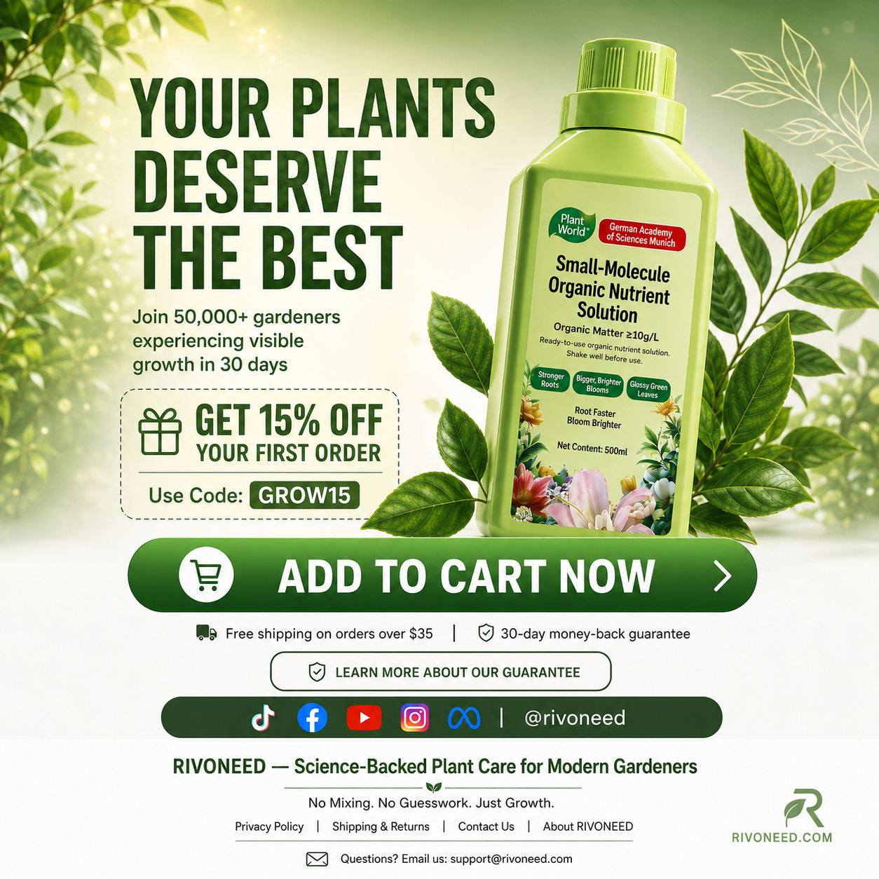 🌿 Organic Plant Growth Booster – Gentle Root Nutrient Solution for Seedlings, Flowers & Vegetables