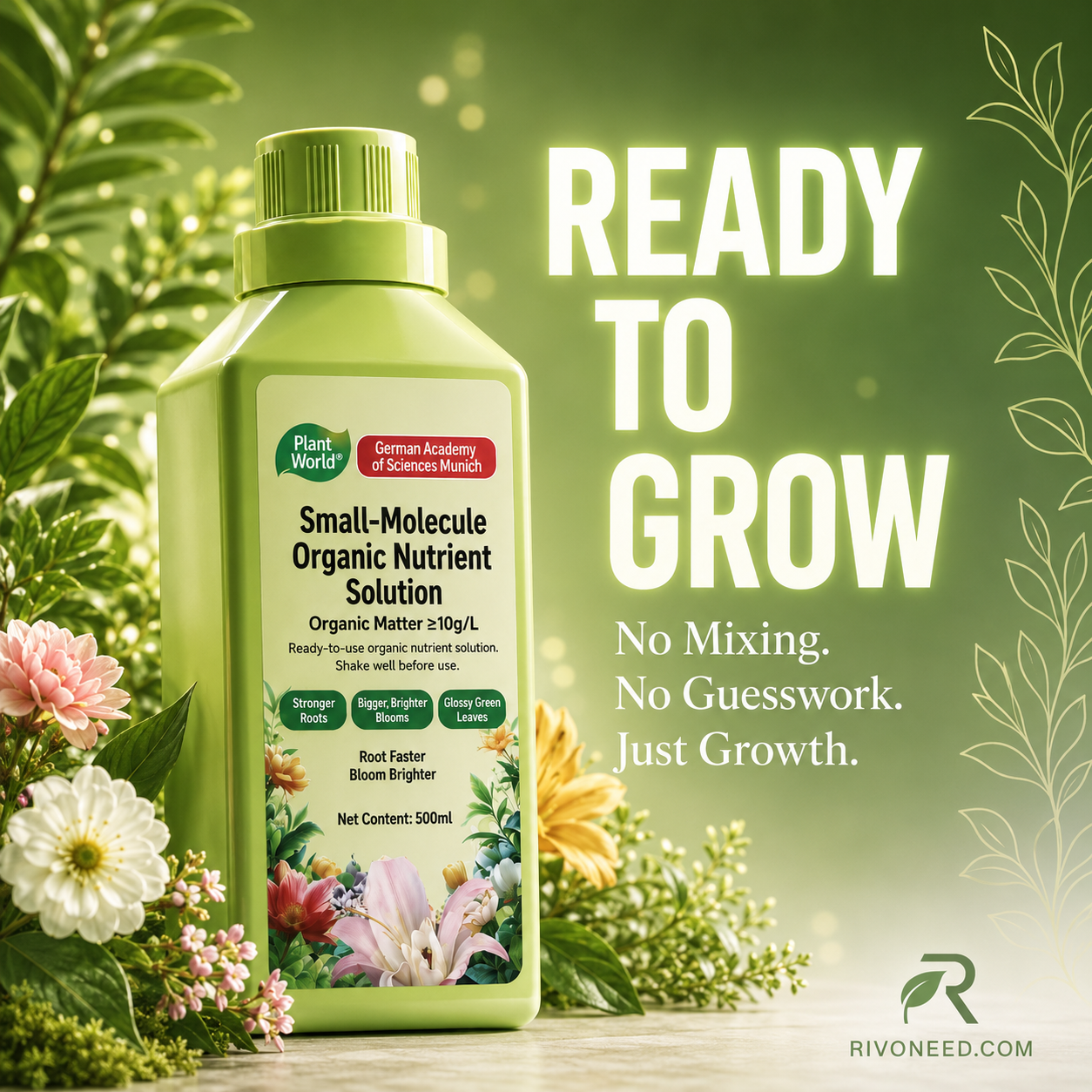 🌿 Organic Plant Growth Booster – Gentle Root Nutrient Solution for Seedlings, Flowers & Vegetables