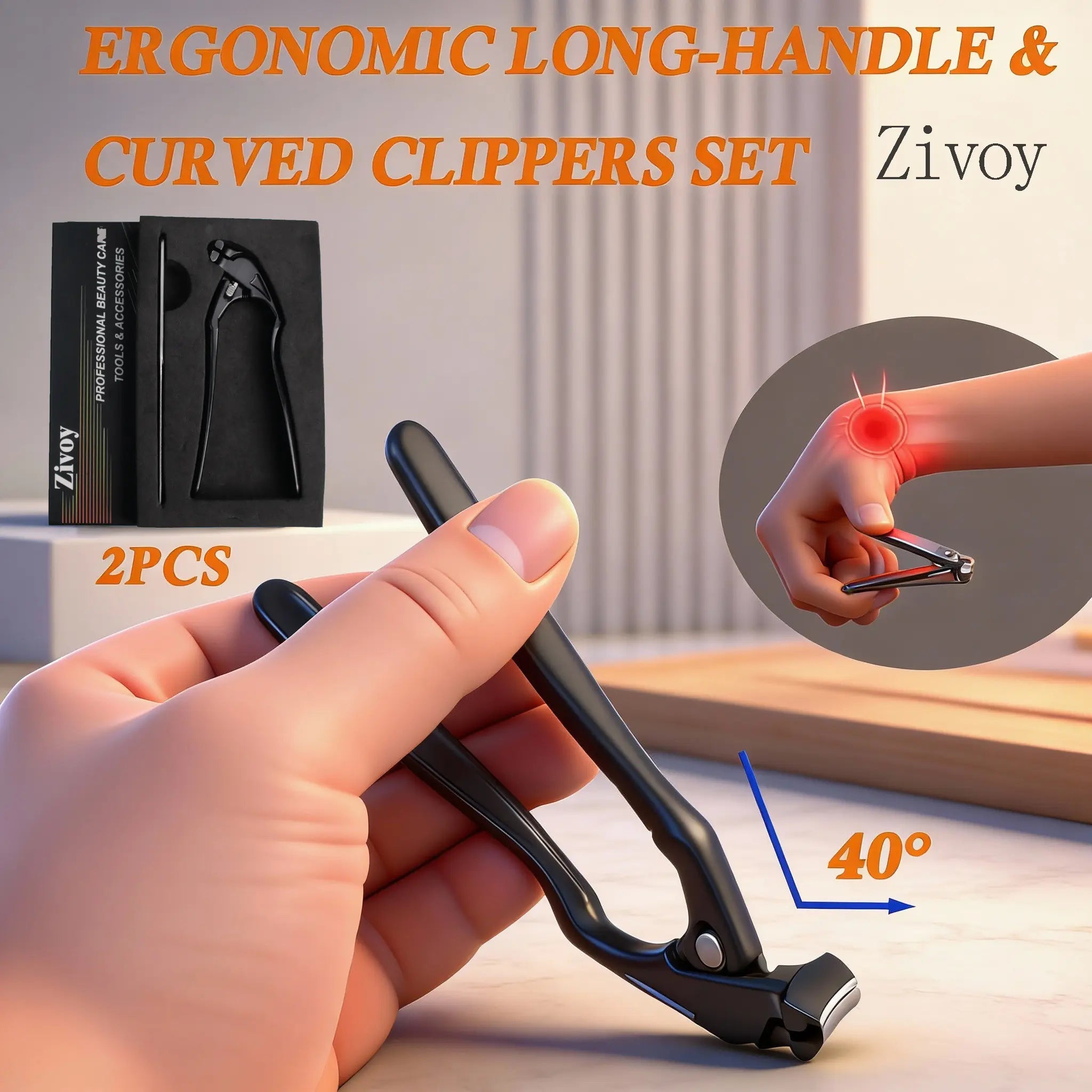 Black Curved Tip Nail Clipper with Extra Long Handle Ergonomic Design for Seniors Large Opening Sharp Durable Blade Ideal for Toenail Care
