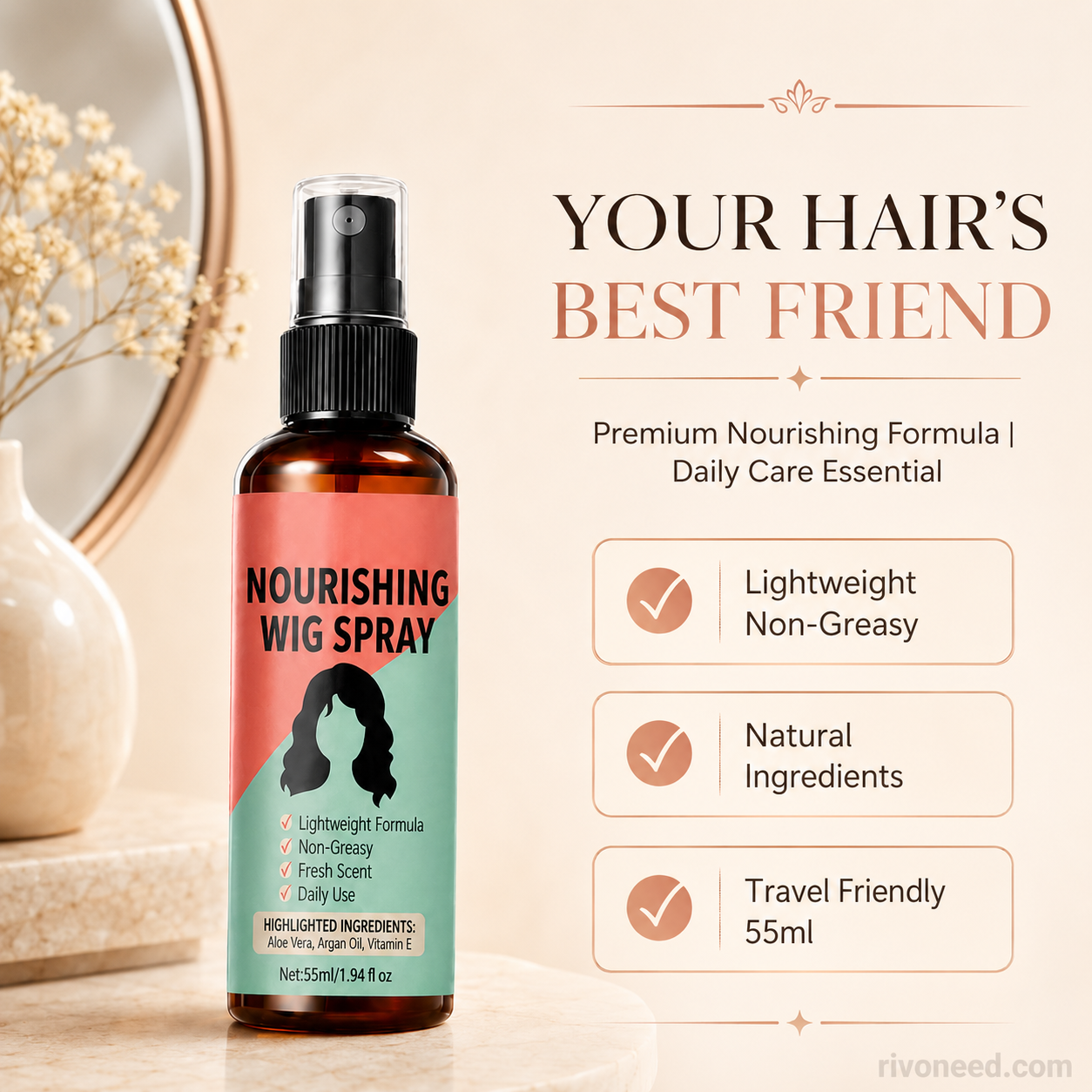 Lightweight No-Rinse Nourishing Wig Spray