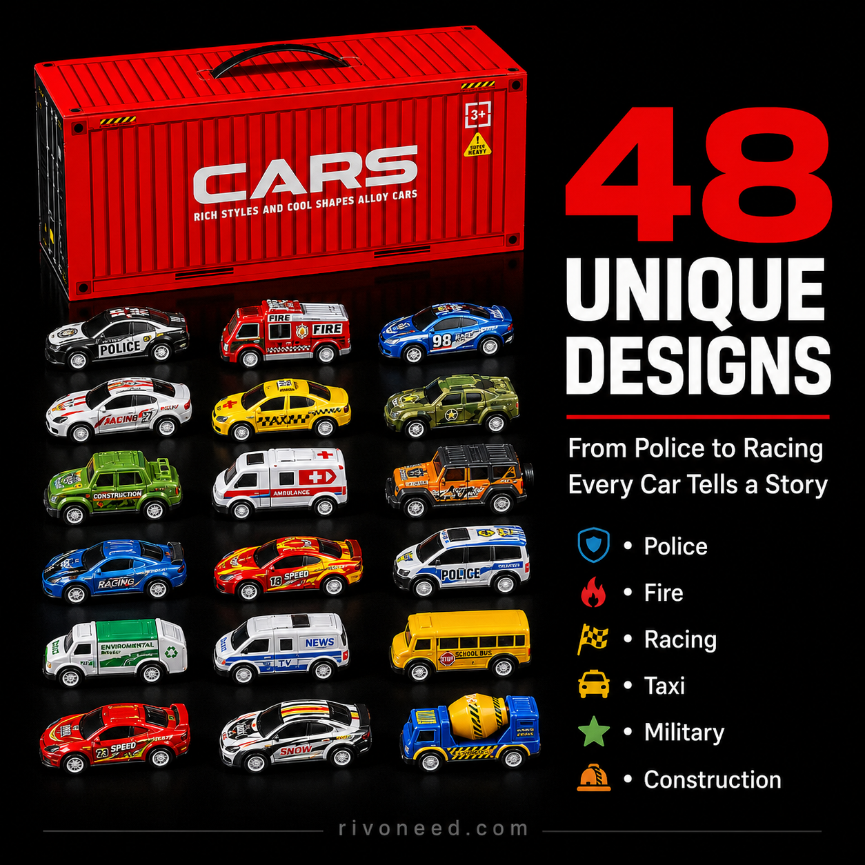 🎁48 Mini Pull-Back Cars with Built-In Garage Set