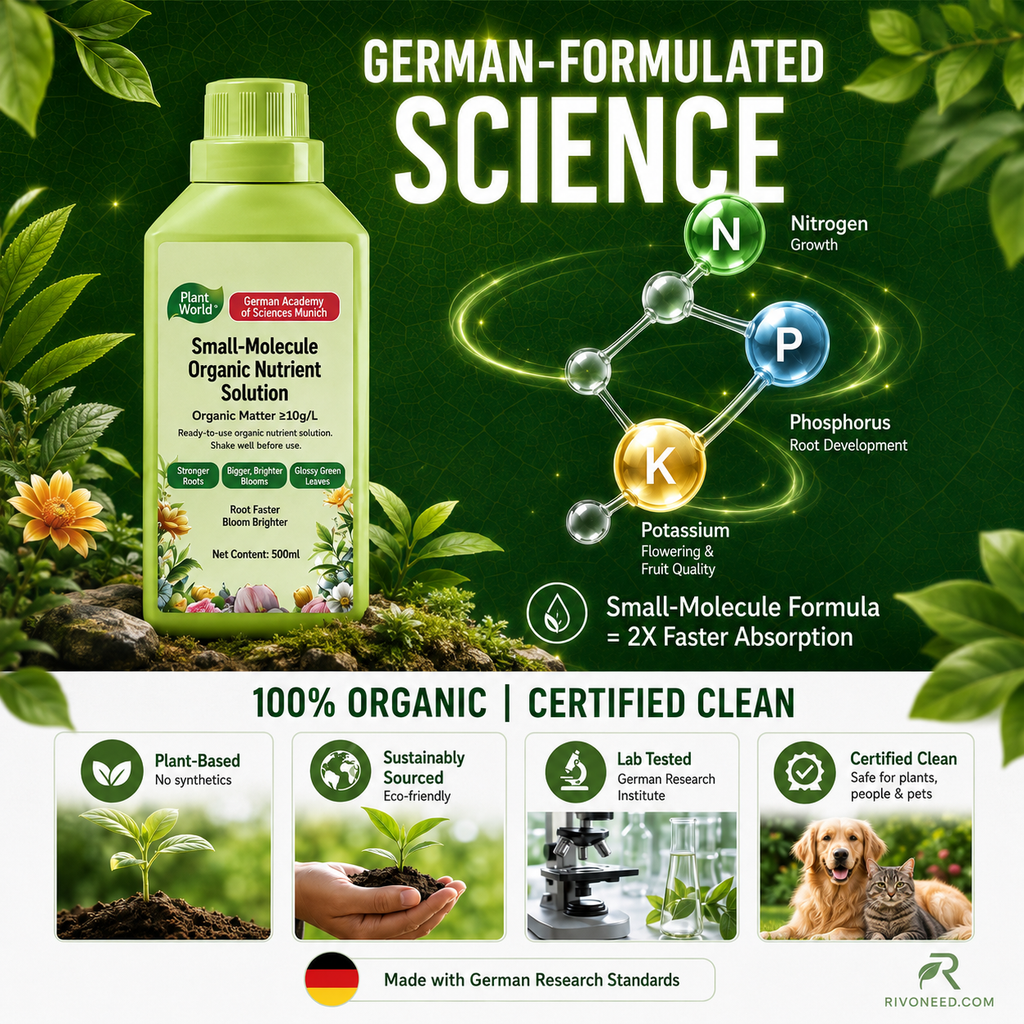 🌿 Organic Plant Growth Booster – Gentle Root Nutrient Solution for Seedlings, Flowers & Vegetables