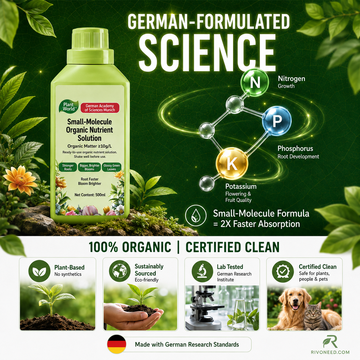 🌿 Organic Plant Growth Booster – Gentle Root Nutrient Solution for Seedlings, Flowers & Vegetables
