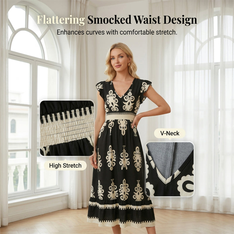👗New arrival 40% OFF!🏖️Women's V-Neck Baroque Print Flowy Maxi Dress