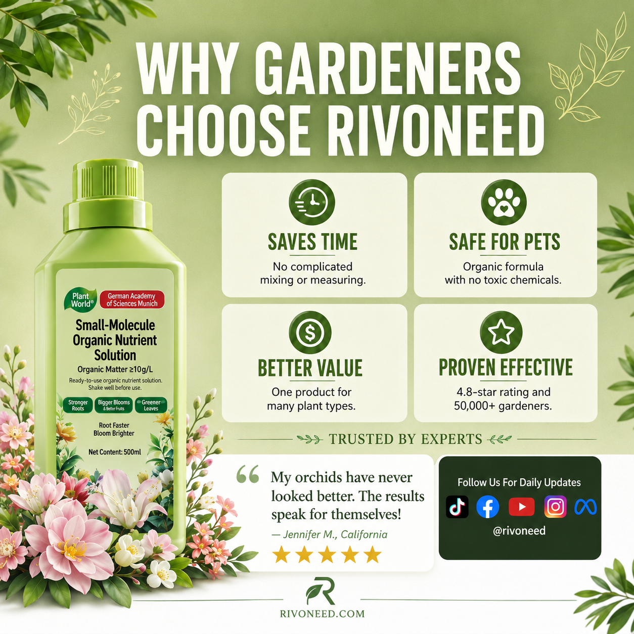 🌿 Organic Plant Growth Booster – Gentle Root Nutrient Solution for Seedlings, Flowers & Vegetables