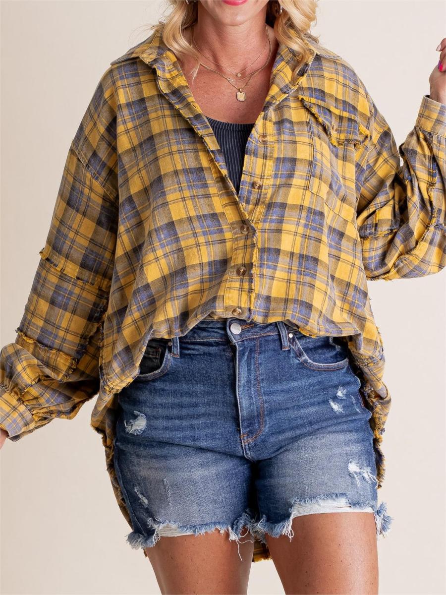 💖LAST DAY SALE 49% OFF🏆Women's Mineral Washed Button Down Plaid Shirt