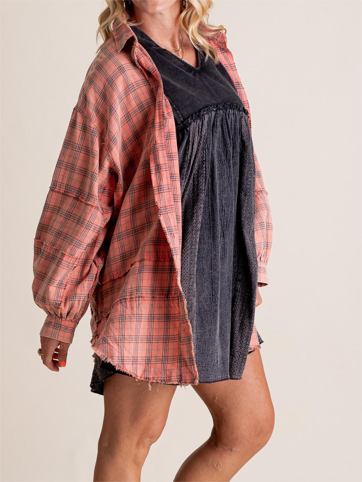 💖LAST DAY SALE 49% OFF🏆Women's Mineral Washed Button Down Plaid Shirt
