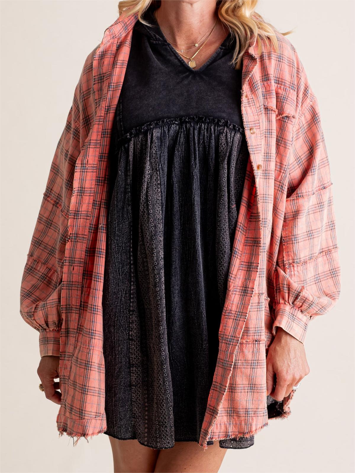 💖LAST DAY SALE 49% OFF🏆Women's Mineral Washed Button Down Plaid Shirt