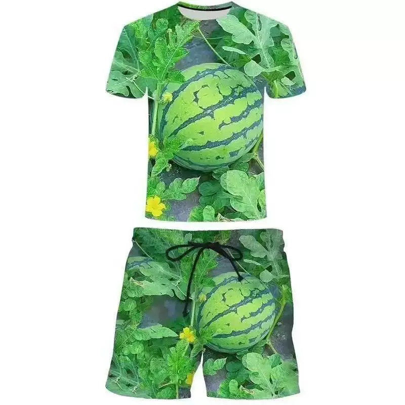 Watermelon T-shirt Short-sleeved Set - Cool Summer Printed Casual