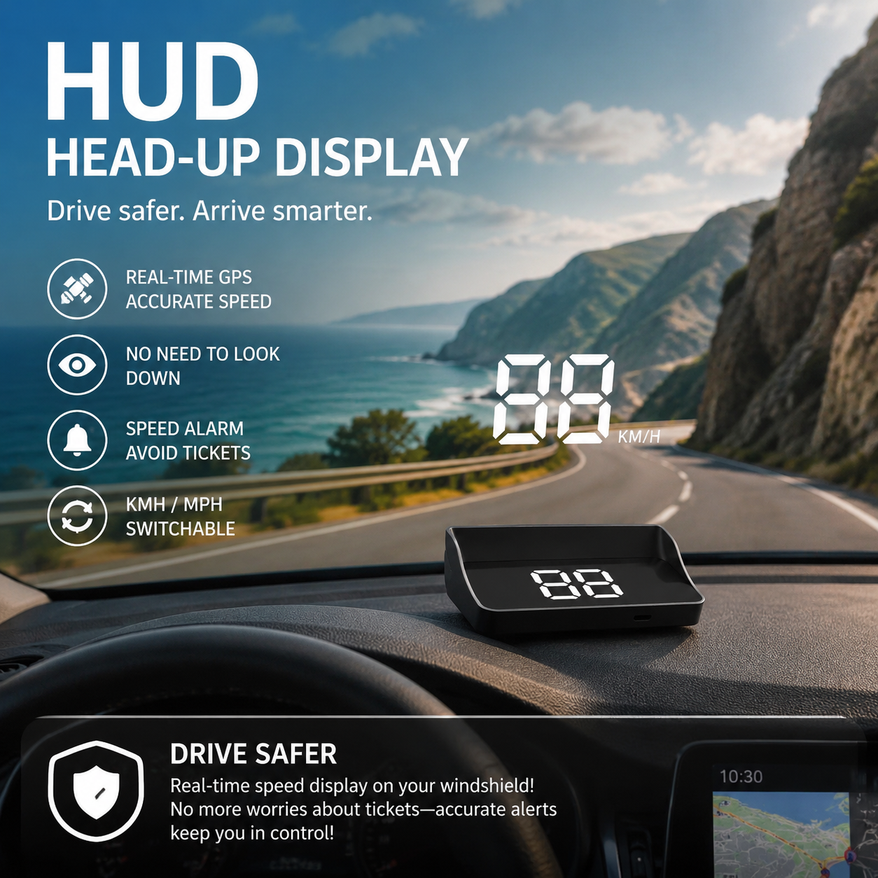 HUD Vehicle GPS Digital Speedometer