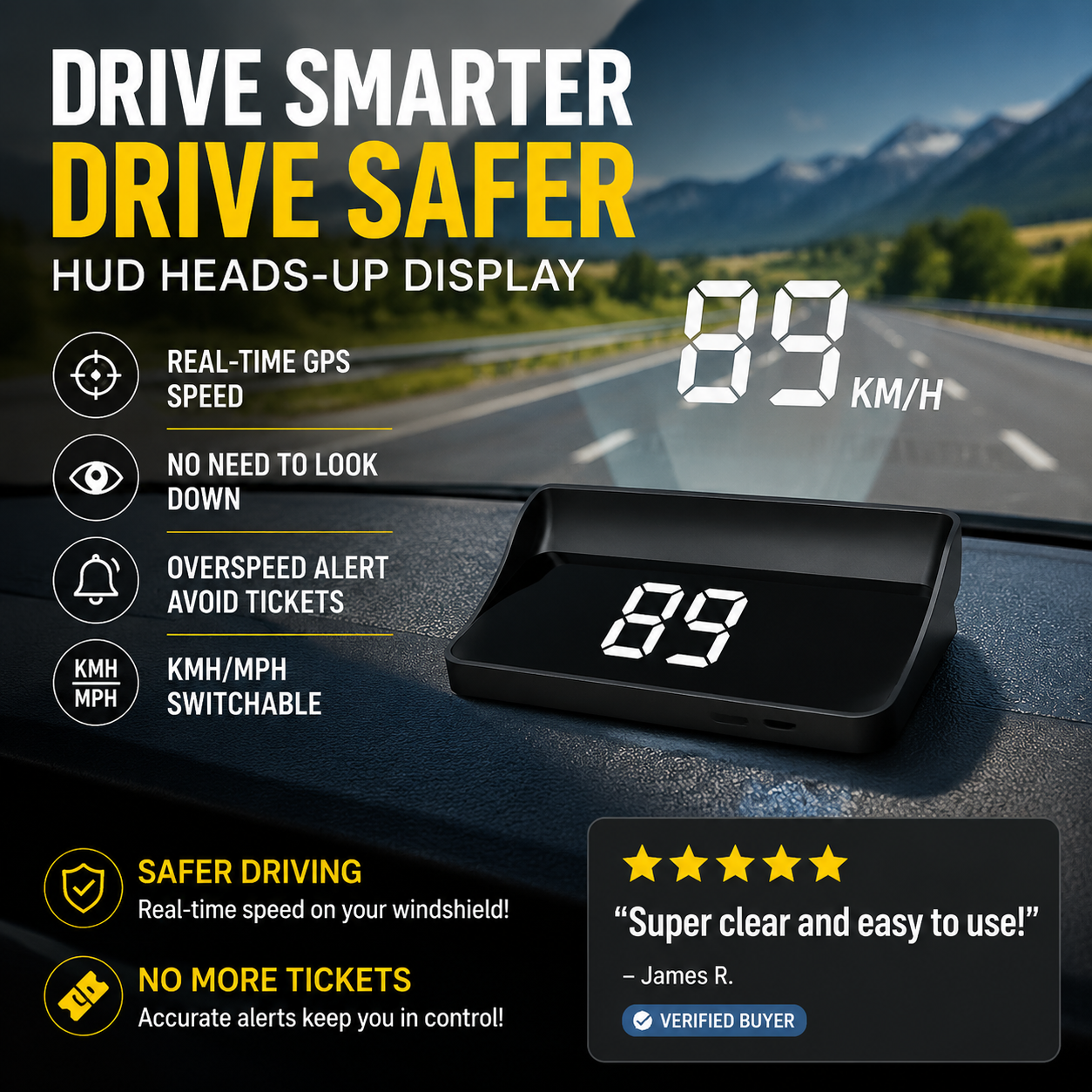 HUD Vehicle GPS Digital Speedometer