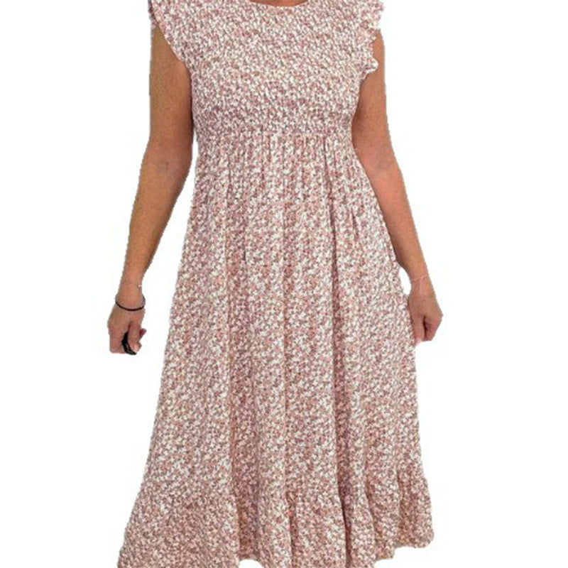 🎉🛍️Hot Promotion 49% OFF💃Women's Elegant Floral Print High-Waisted Ruffle Cap Sleeve Dress