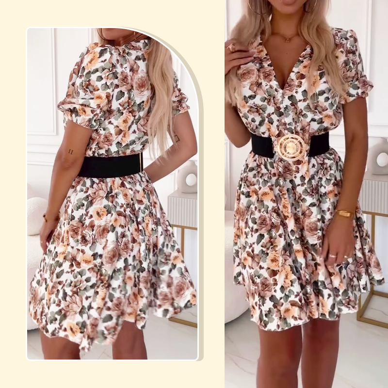 🌸Women's Romantic Floral Print V-Neck Mini Dress