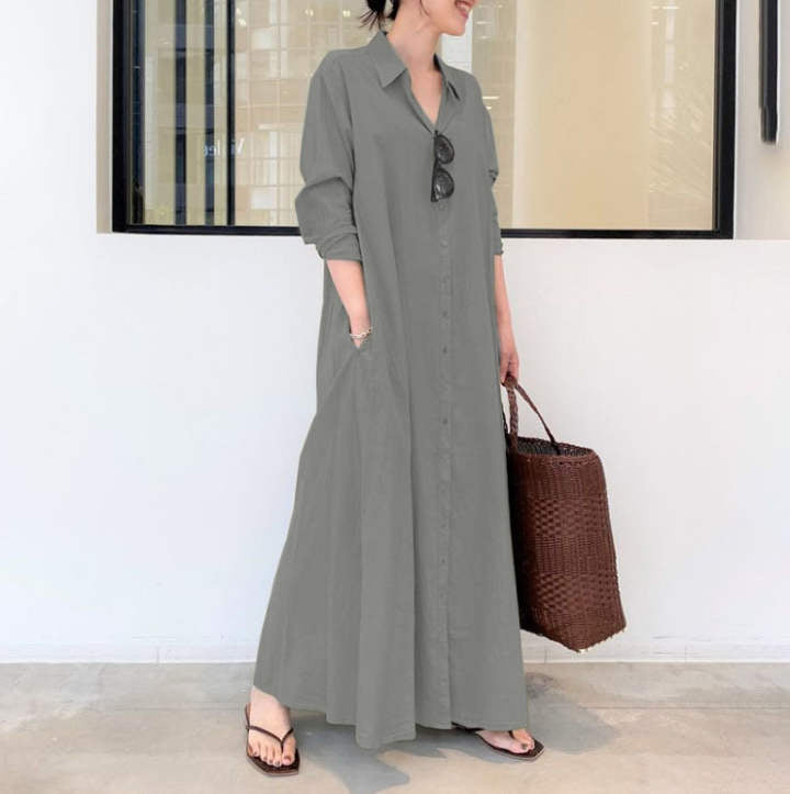 🏖️New arrival 40% OFF!🌊Long-Solid, Simple and Long-Coloured Sleeve Dress