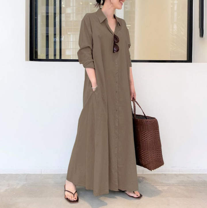 🏖️New arrival 40% OFF!🌊Long-Solid, Simple and Long-Coloured Sleeve Dress