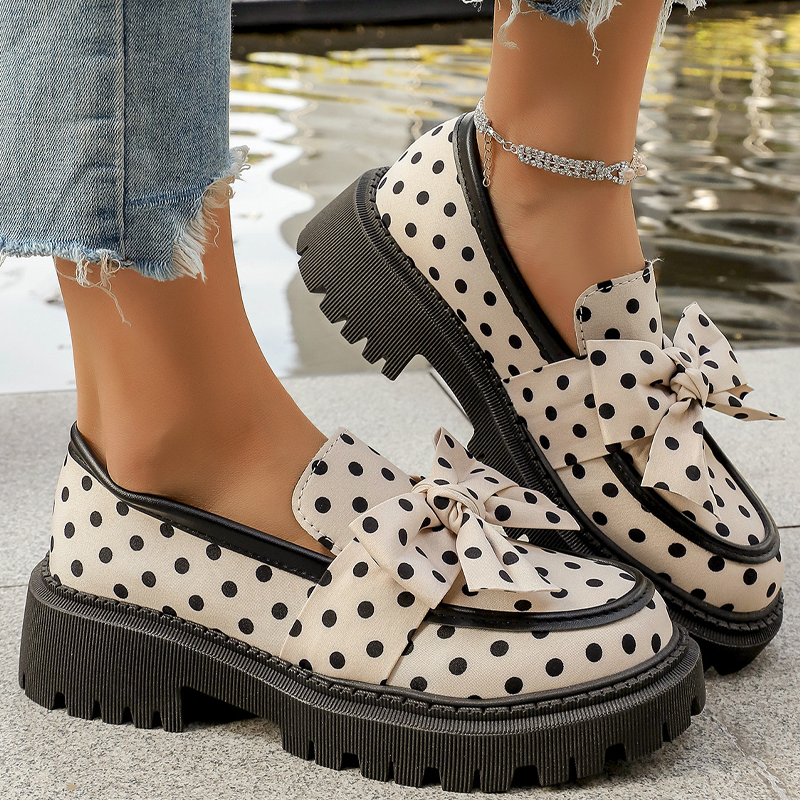 🎀👞Playful Chic, Bold Steps ✨Women's Polka Dot Bow Platform Loafers