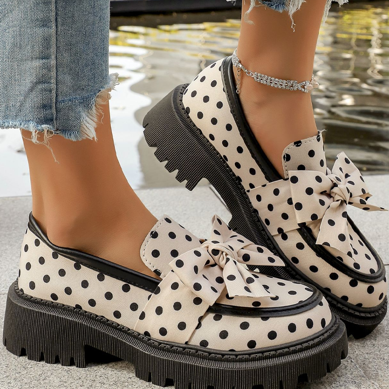 🎀👞Playful Chic, Bold Steps ✨Women's Polka Dot Bow Platform Loafers