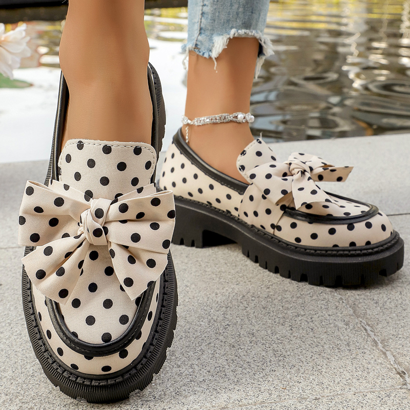 🎀👞Playful Chic, Bold Steps ✨Women's Polka Dot Bow Platform Loafers