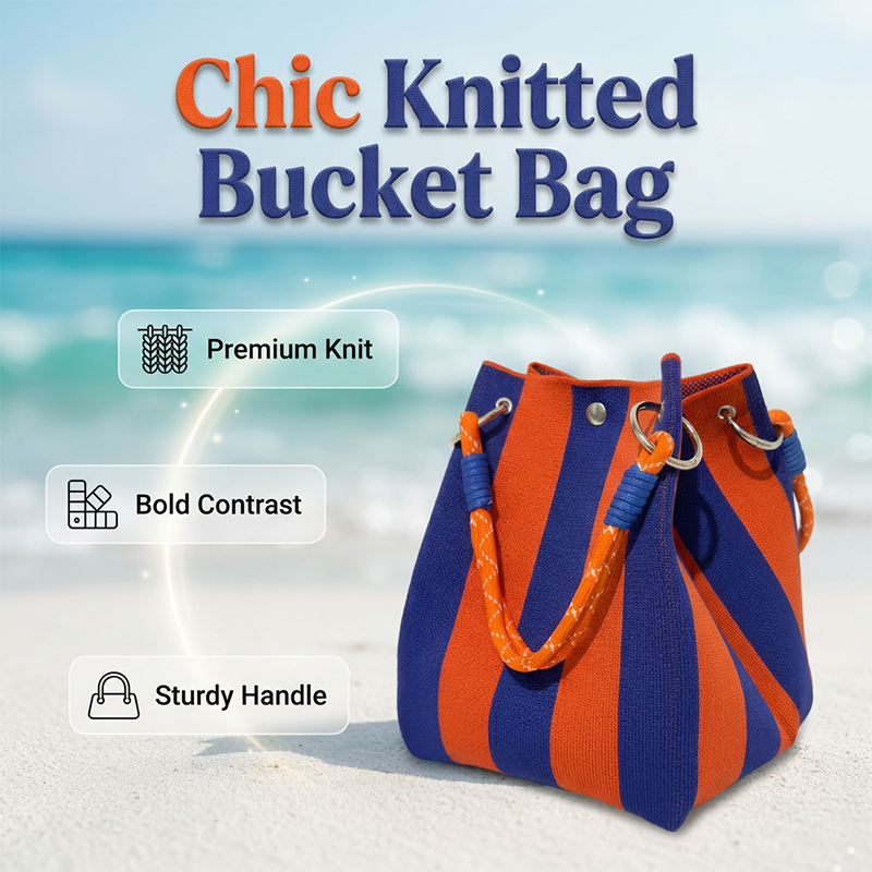 👜New arrival 40% OFF!🌊Striped Knit Bucket Bag – Handwoven, Rope Handle, Spacious ✨