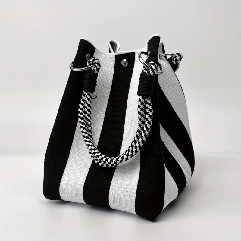 👜New arrival 40% OFF!🌊Striped Knit Bucket Bag – Handwoven, Rope Handle, Spacious ✨
