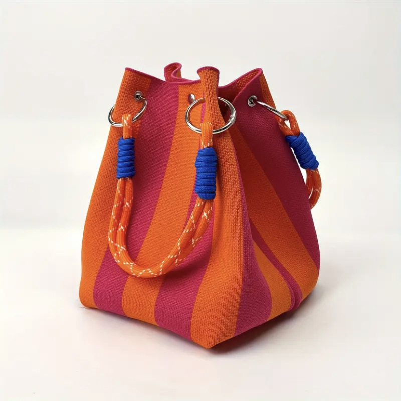 👜New arrival 40% OFF!🌊Striped Knit Bucket Bag – Handwoven, Rope Handle, Spacious ✨