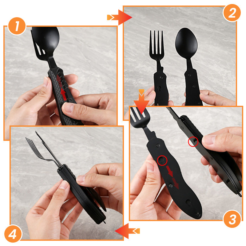 🍴 LIMITED-TIME 50% OFF! ✨ 4-in-1 Folding Tableware Set – Compact, Stainless Steel, Multi-Tool ⛰️