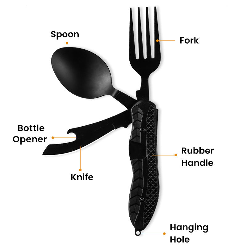 🍴 LIMITED-TIME 50% OFF! ✨ 4-in-1 Folding Tableware Set – Compact, Stainless Steel, Multi-Tool ⛰️