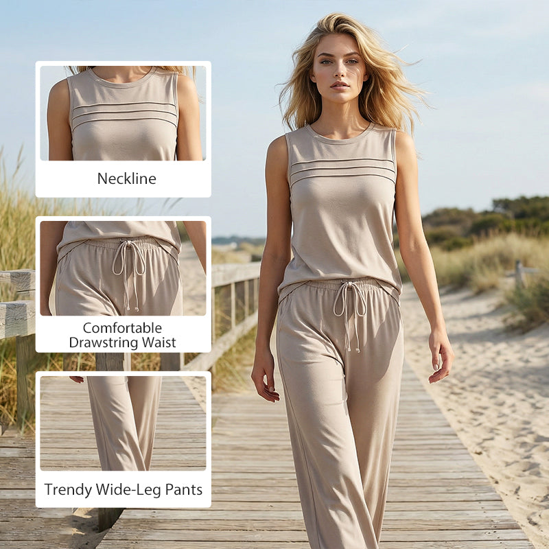 Sleeveless women's top and trousers with drawstring (set)