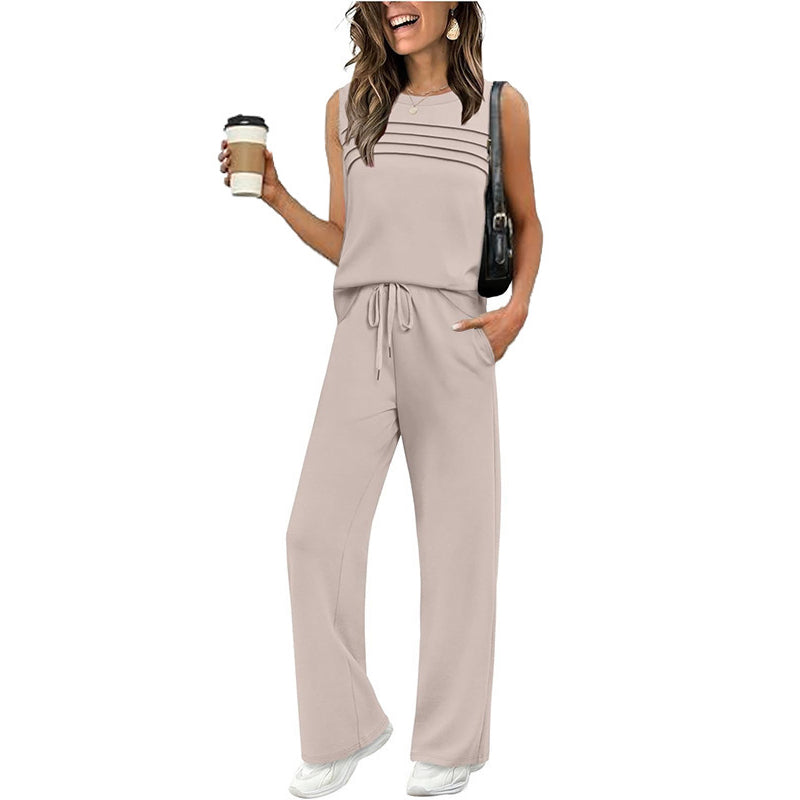 Sleeveless women's top and trousers with drawstring (set)