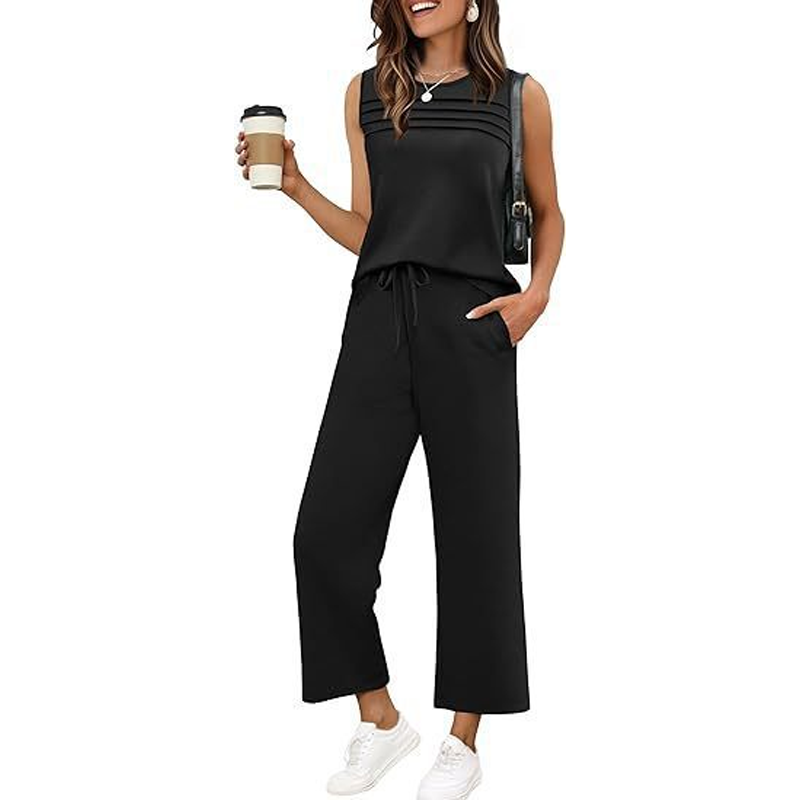 Sleeveless women's top and trousers with drawstring (set)