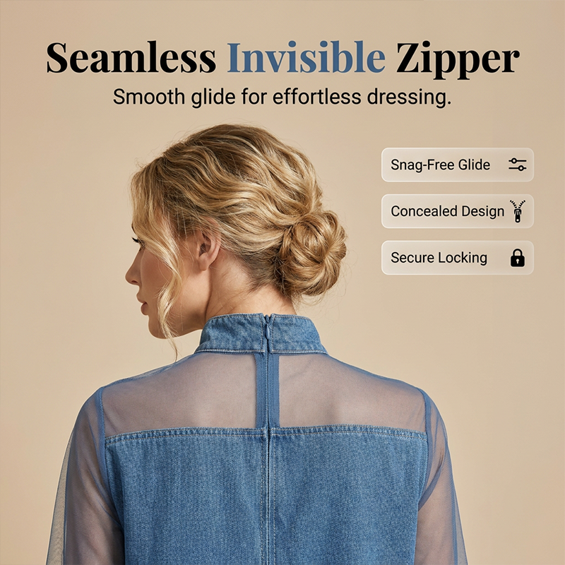 👗 Lantern Sleeve Faux Collar Denim Skirt – feminine look with fake collar, wide sleeves & figure-flattering denim cut