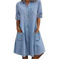 ⏰🔥LIMITED TIME 50% OFF!🔥Women's Casual Loose Fit Denim Dress with Pockets