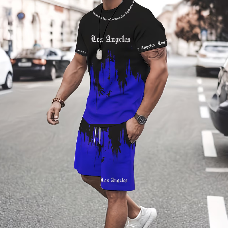 👕🔥 Men's Graphic Print T-Shirt & Shorts Set – Casual Streetwear Summer 2-Piece Outfit