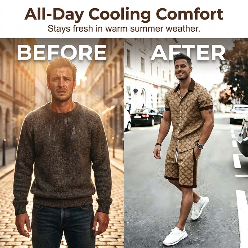 ☀️👕 Men's Printed 2-Piece Summer Set – Slim Fit Casual Top & Shorts Outfit