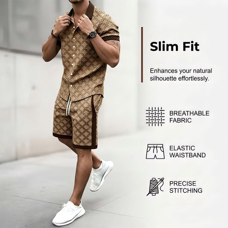 ☀️👕 Men's Printed 2-Piece Summer Set – Slim Fit Casual Top & Shorts Outfit