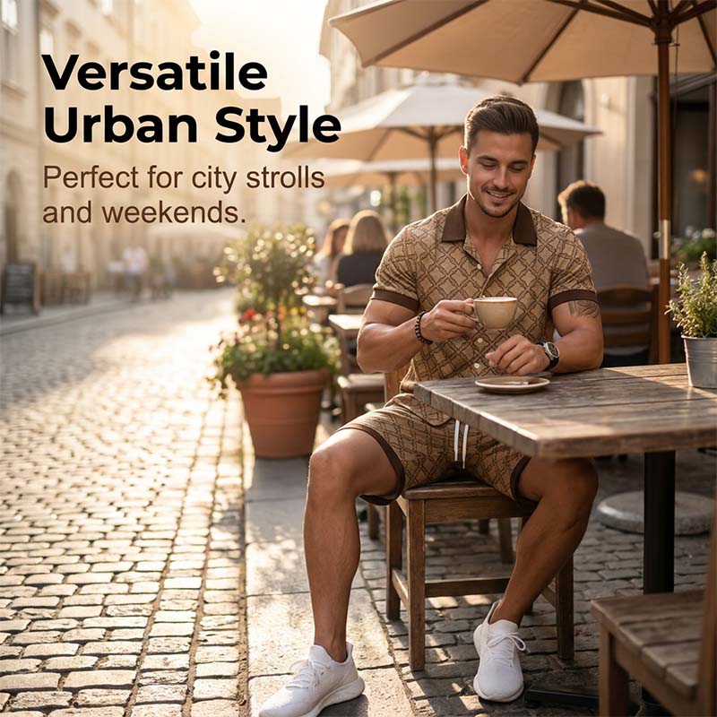 ☀️👕 Men's Printed 2-Piece Summer Set – Slim Fit Casual Top & Shorts Outfit