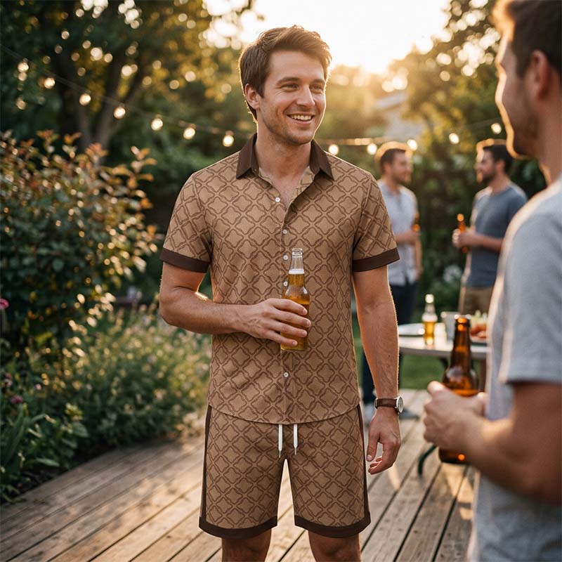 ☀️👕 Men's Printed 2-Piece Summer Set – Slim Fit Casual Top & Shorts Outfit