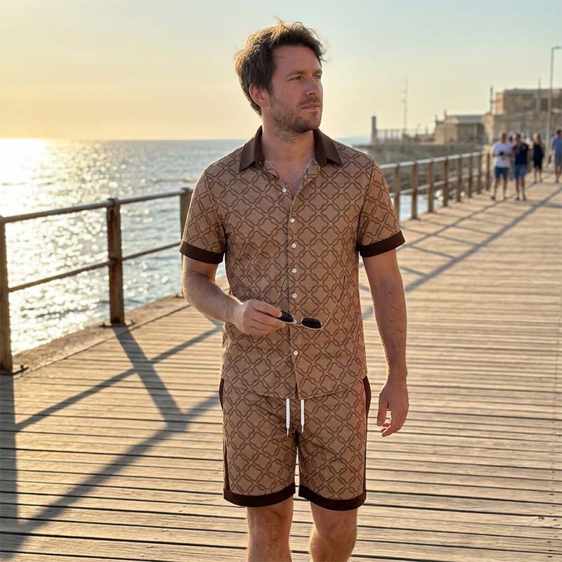 ☀️👕 Men's Printed 2-Piece Summer Set – Slim Fit Casual Top & Shorts Outfit